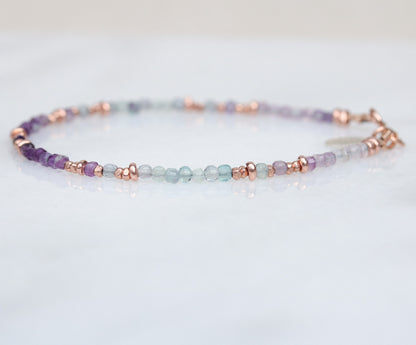 Faceted Fluorite Bracelet: Rose Gold Karen Hill Tribe Beads