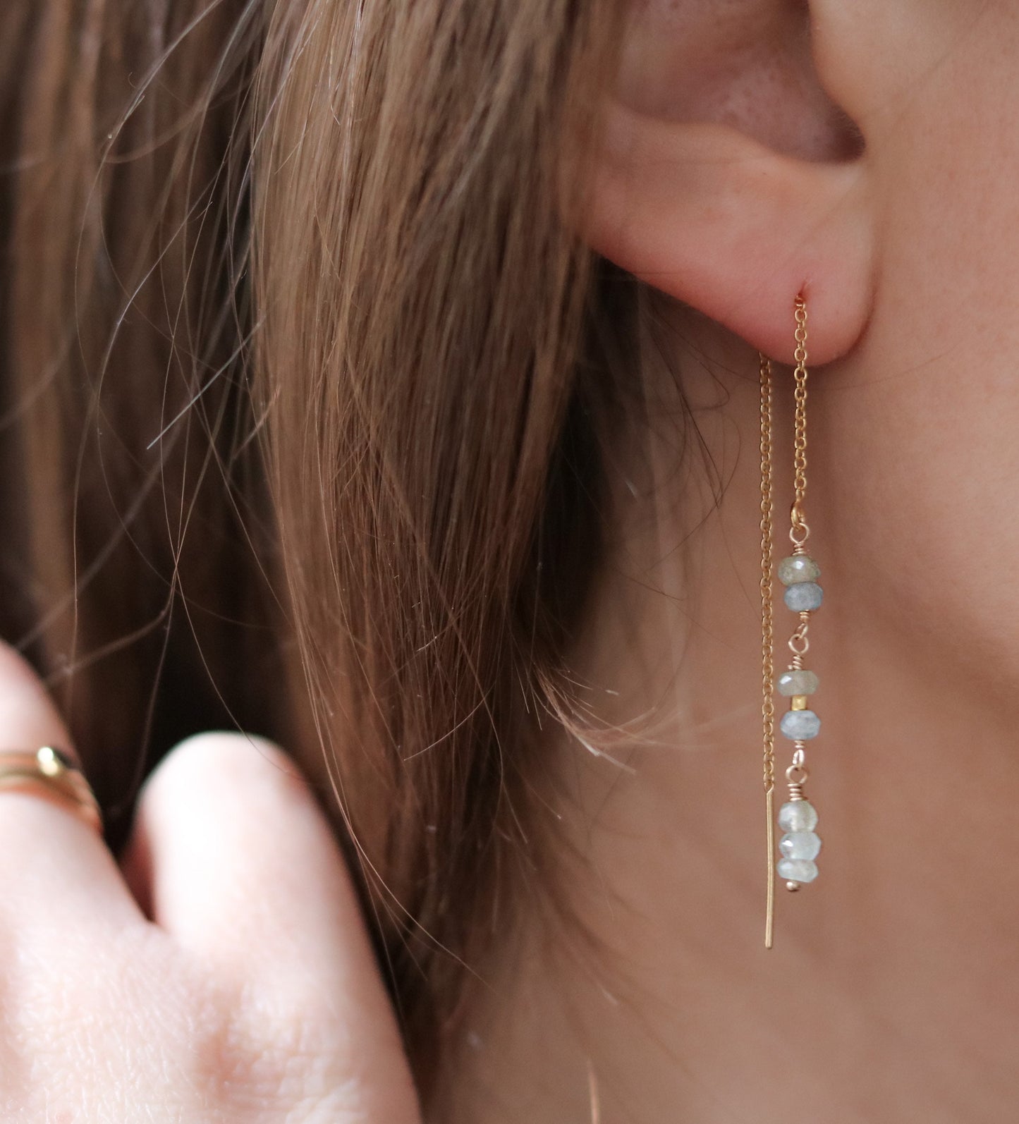 Handmade Tanzanite Threader Earrings: December Birthstone, Gold Fill