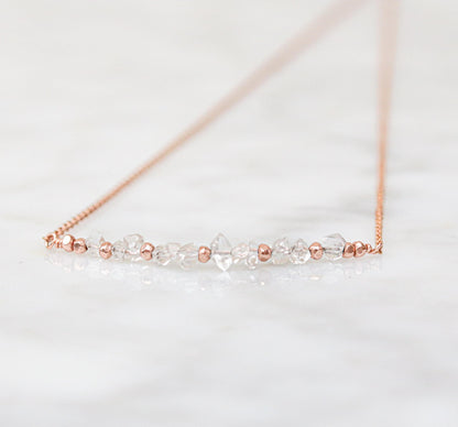 Herkimer Diamond Bar Necklace: 14K Rose Gold Fill, Adjustable Chain