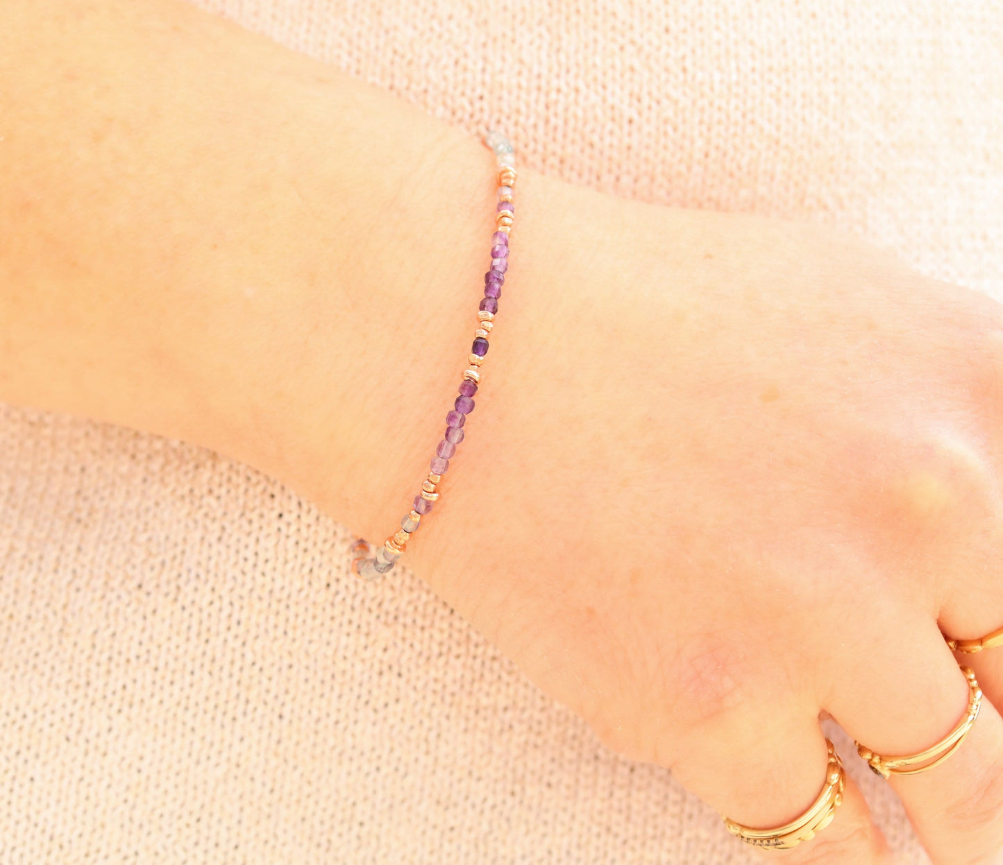 Faceted Fluorite Bracelet: Rose Gold Karen Hill Tribe Beads