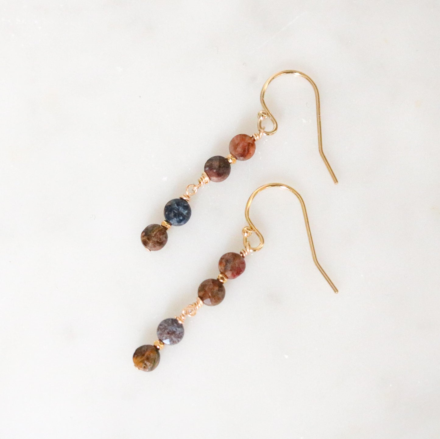 Pietersite Dangle Earrings: 14k Gold Filled with Karen Hill Tribe Beads