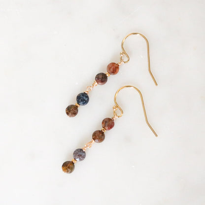 Pietersite Dangle Earrings: 14k Gold Filled with Karen Hill Tribe Beads