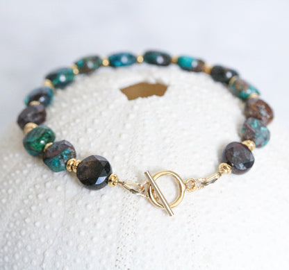 Azurite Malachite Bracelet: Karen Hill Tribe Gold Fill, Faceted Gemstone