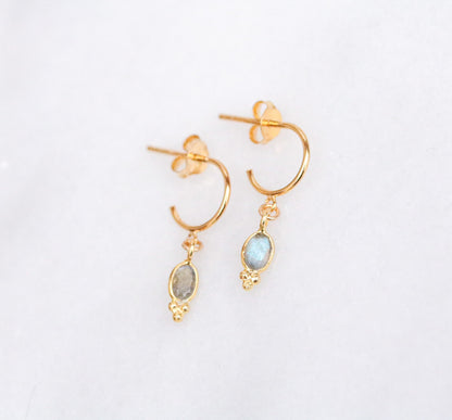 Dainty Labradorite Gold Vermeil Huggie Hoop Earrings