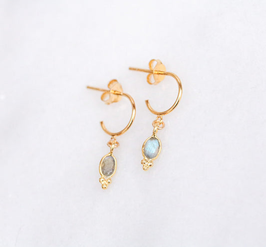 Dainty Labradorite Gold Vermeil Huggie Hoop Earrings