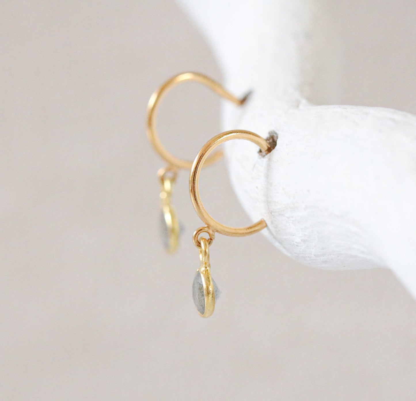 Dainty Labradorite Gold Vermeil Huggie Hoop Earrings