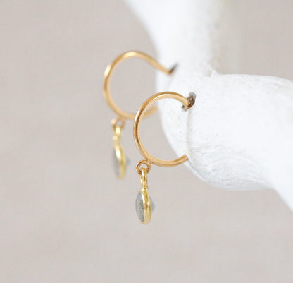 Dainty Labradorite Gold Vermeil Huggie Hoop Earrings