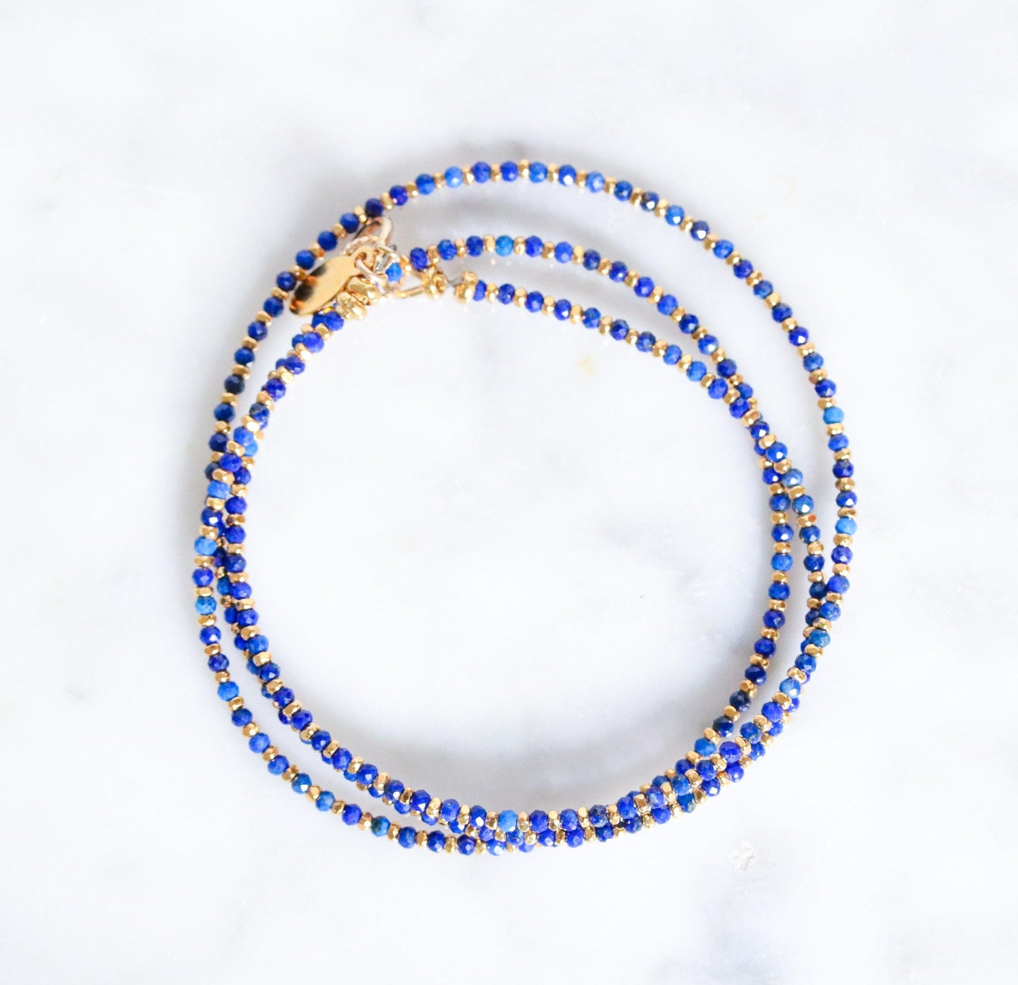 Handmade Lapis Lazuli Wrap Bracelet: Karen Hill Tribe Gold Vermeil