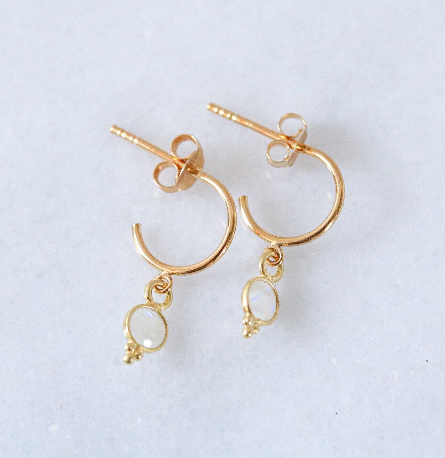 Dainty Moonstone Gold Vermeil Huggie Hoop Earrings