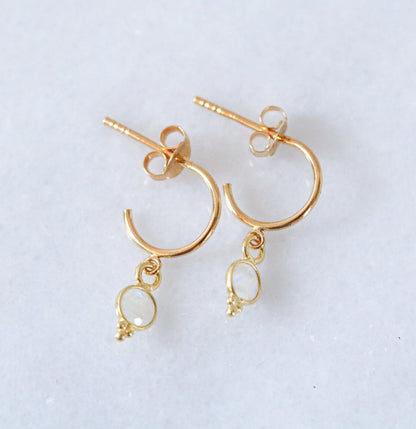 Dainty Moonstone Gold Vermeil Huggie Hoop Earrings