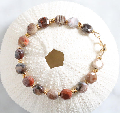 Fossilized Wood Bracelet: Karen Hill Tribe Gold Fill, Gemstone Toggle Clasp
