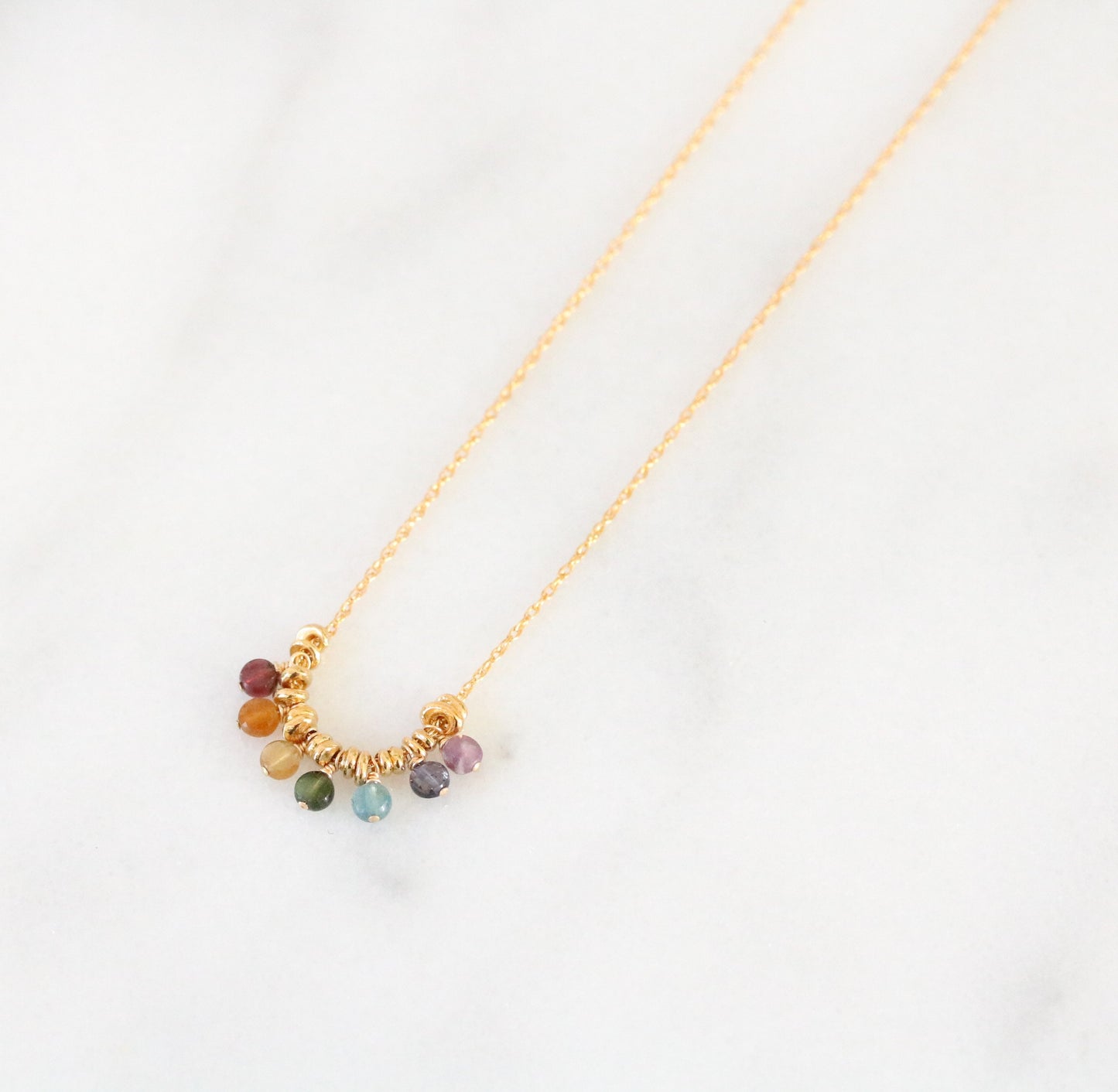 Rainbow Gemstone Mini Coin Necklace: 14k Gold Filled Charm, Handmade in France
