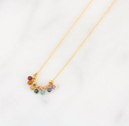 Rainbow Gemstone Mini Coin Necklace: 14k Gold Filled Charm, Handmade in France