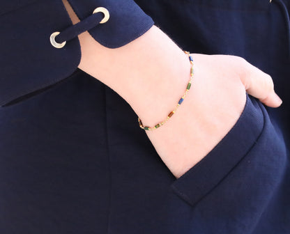 Lapis Lazuli Agate Bracelet: Gold Fill Chain, Karen Hill Tribe Beads