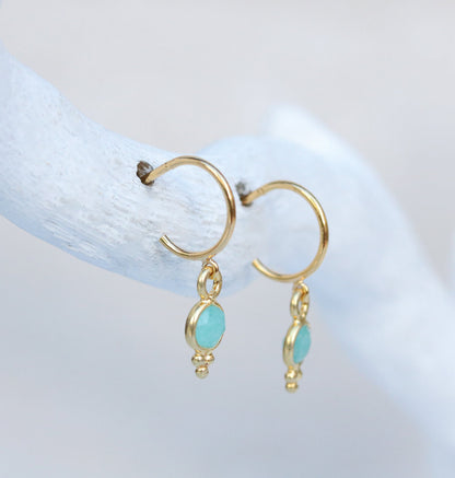 Amazonite Gold Vermeil Huggie Hoop Earrings: Dainty Gemstone Jewelry