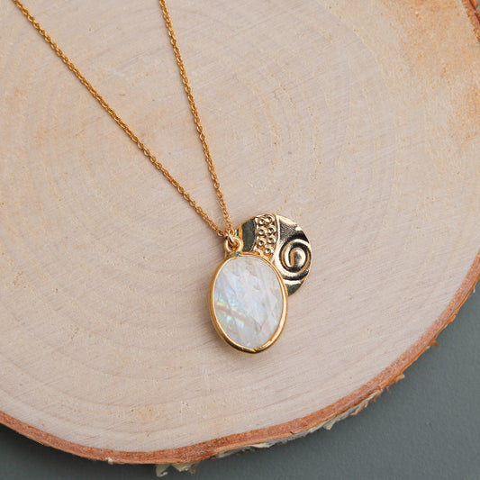 Faceted Moonstone Gold Charm Necklace: June Birthstone