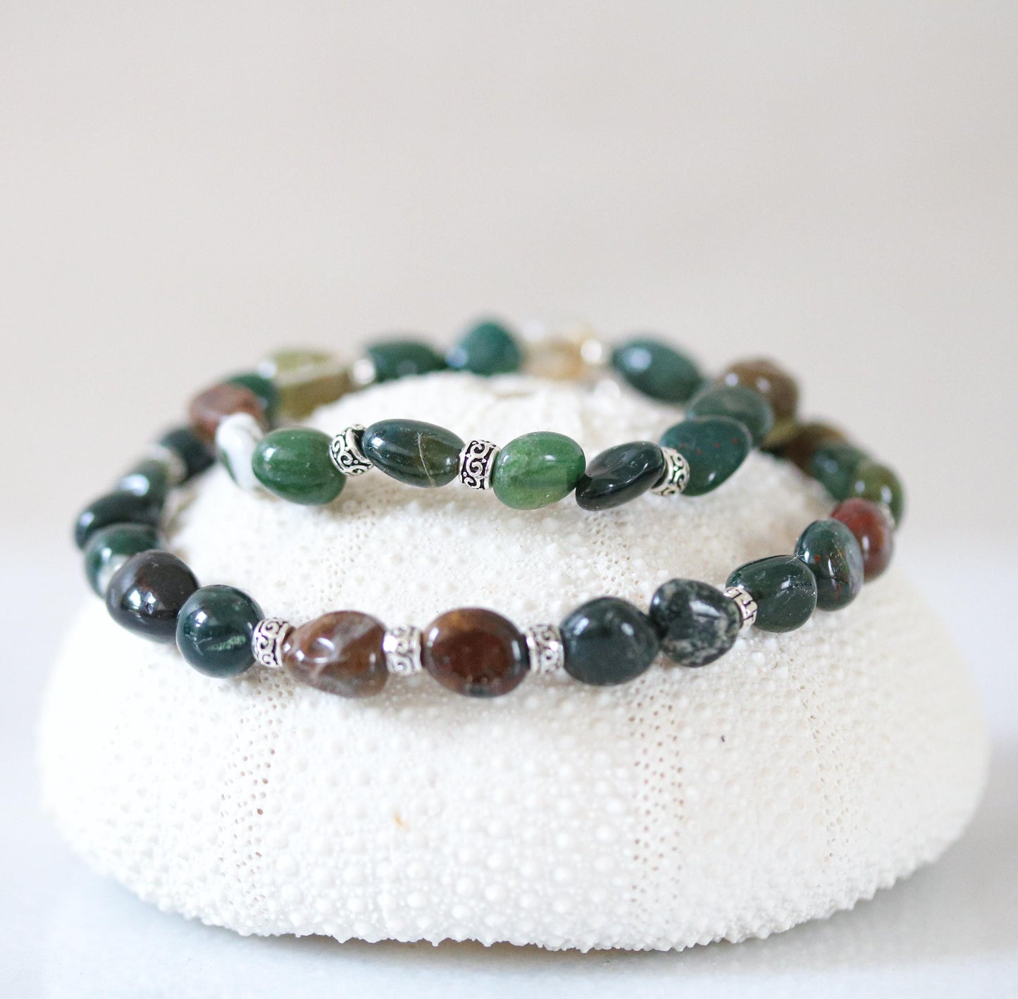 Kids Indian Agate Bracelet: Handmade Silver Accent Stretch Bracelet