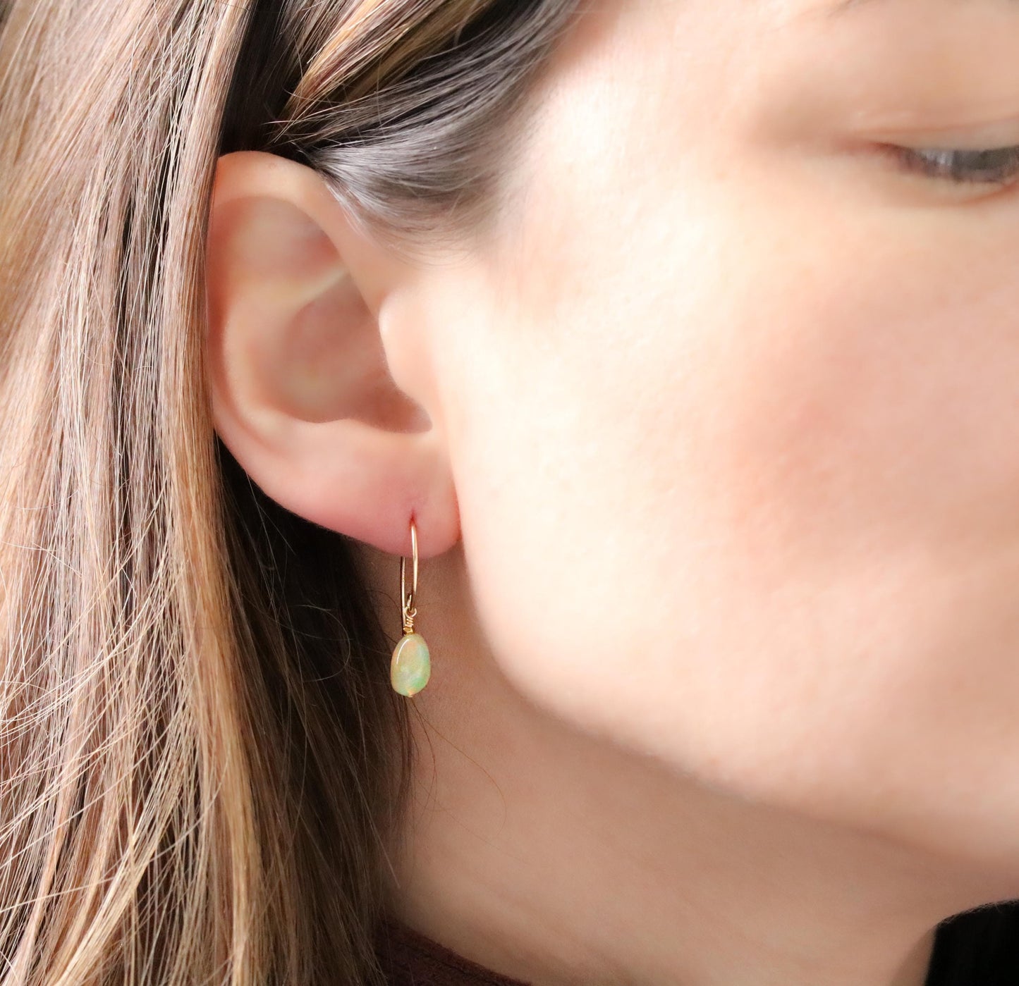 Ethiopian Opal Gold Fill Earrings: Minimalist Gemstone Jewelry