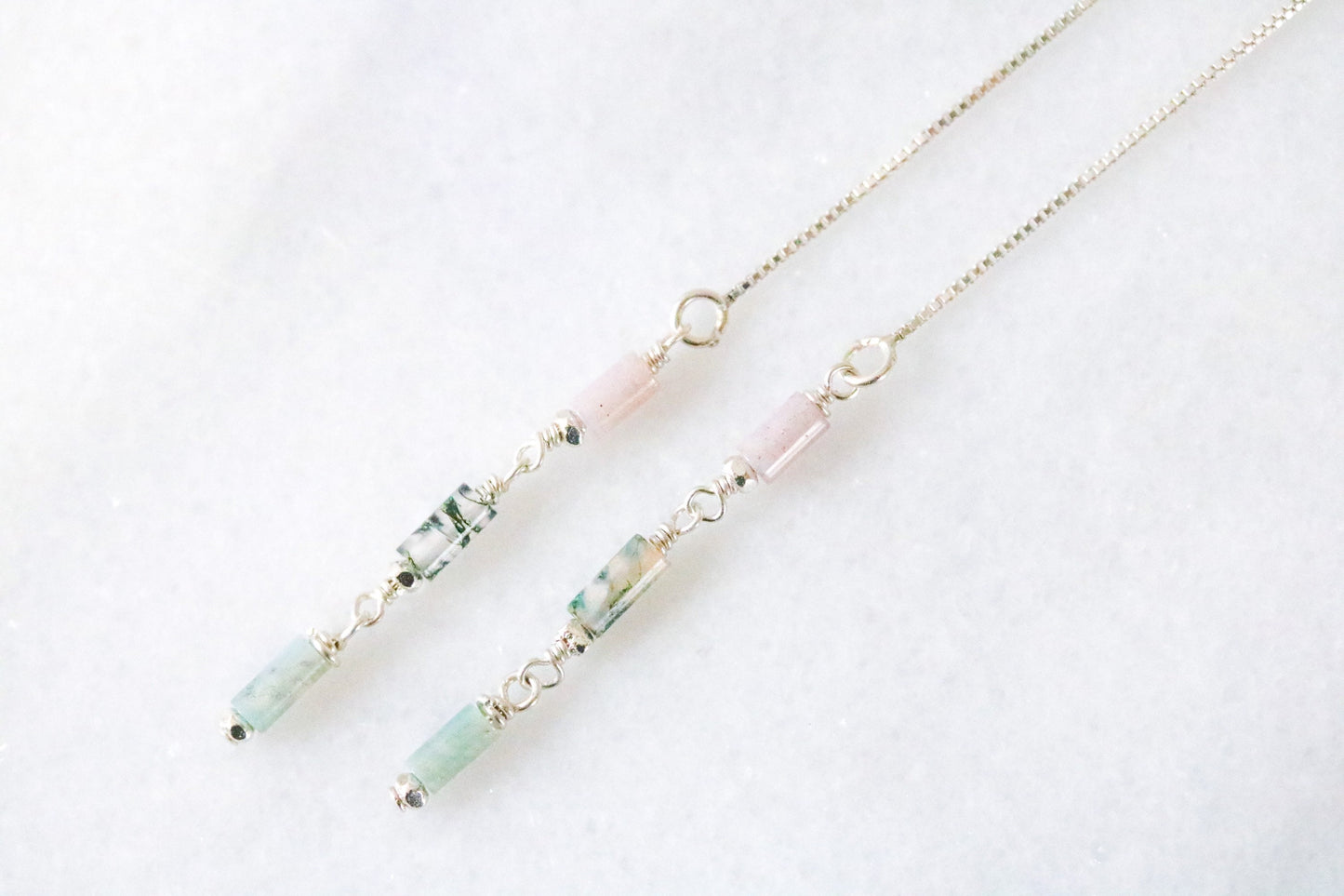 Handmade Pastel Indian Agate Threader Earrings: Rose Gold Fill