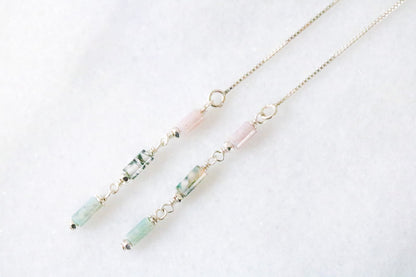 Handmade Pastel Indian Agate Threader Earrings: Rose Gold Fill