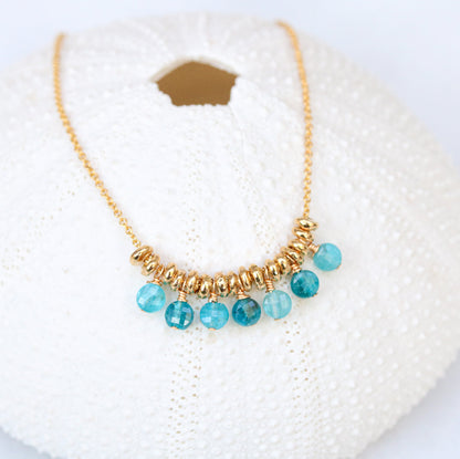 Apatite Gemstone Necklace: 14k Gold Filled Charm, Handmade in France