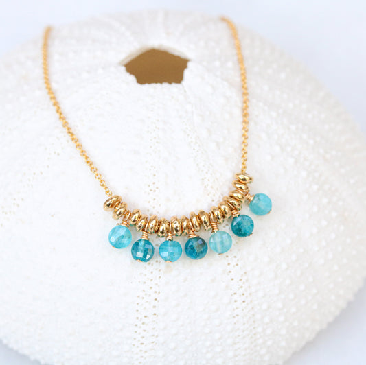 Apatite Gemstone Necklace: 14k Gold Filled Charm, Handmade in France