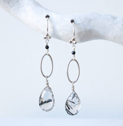 Handmade Rutilated Quartz Sterling Silver Drop Earrings - Modern French Design