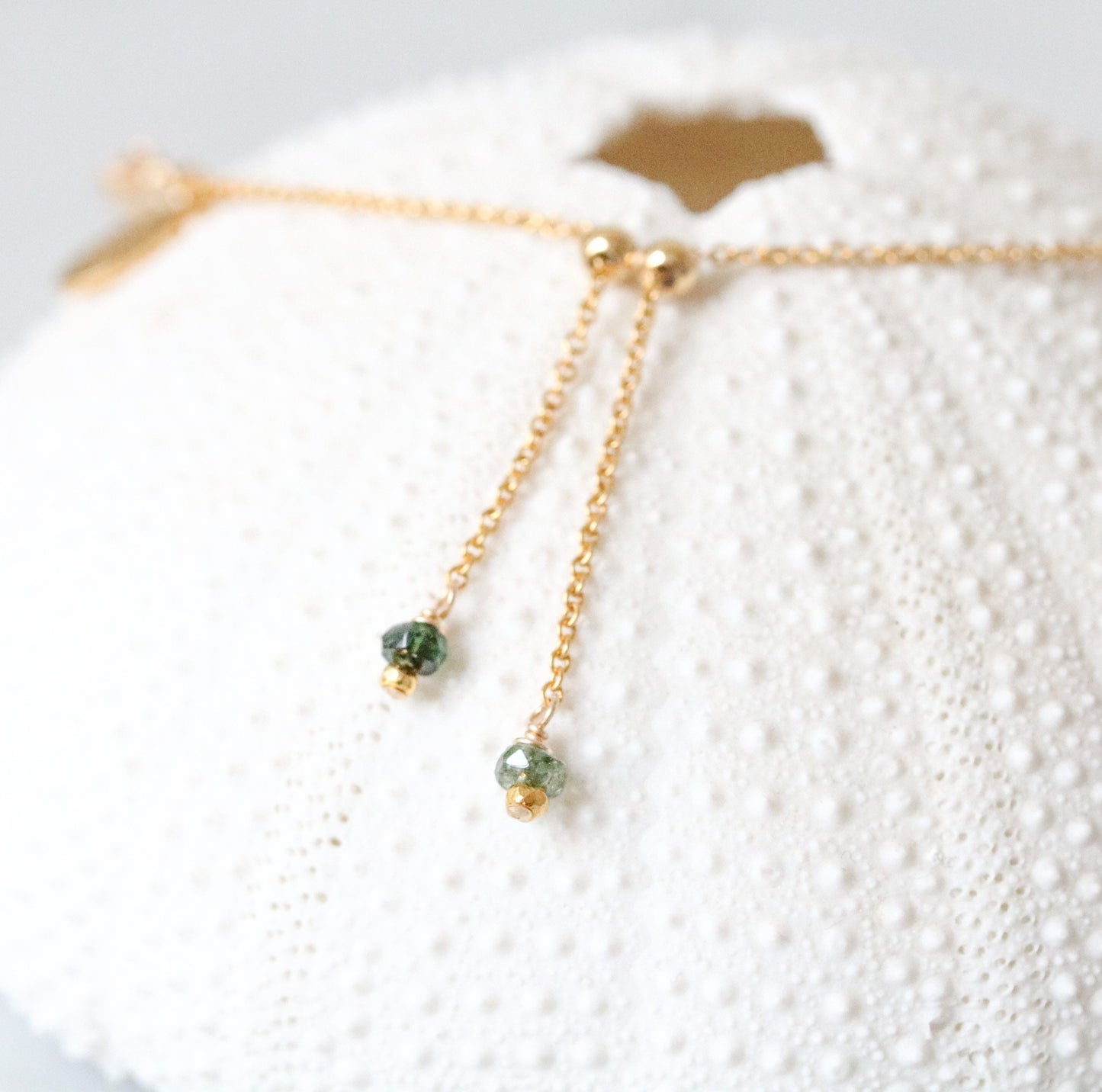 Faceted Tourmaline Bracelet: Gold Karen Hill Tribe Bead Adjustable Chain