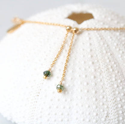 Faceted Tourmaline Bracelet: Gold Karen Hill Tribe Bead Adjustable Chain