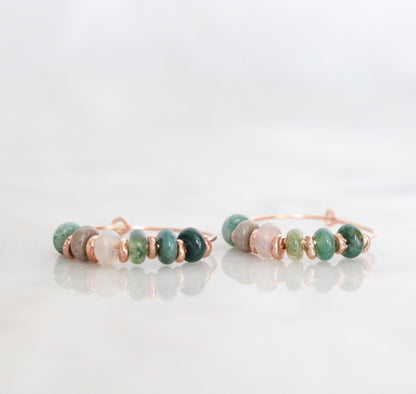 Handmade Indian Agate Rose Gold Hoop Earrings