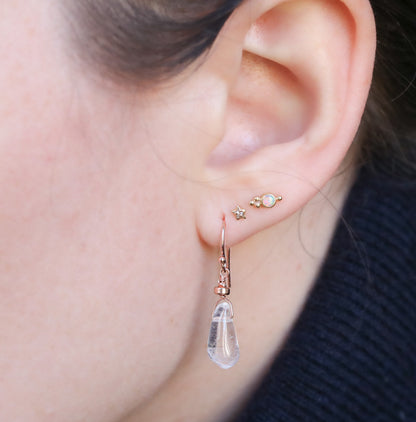 Clear Quartz Drop Earrings: Rose Gold, Karen Hill Tribe Beads, Handmade