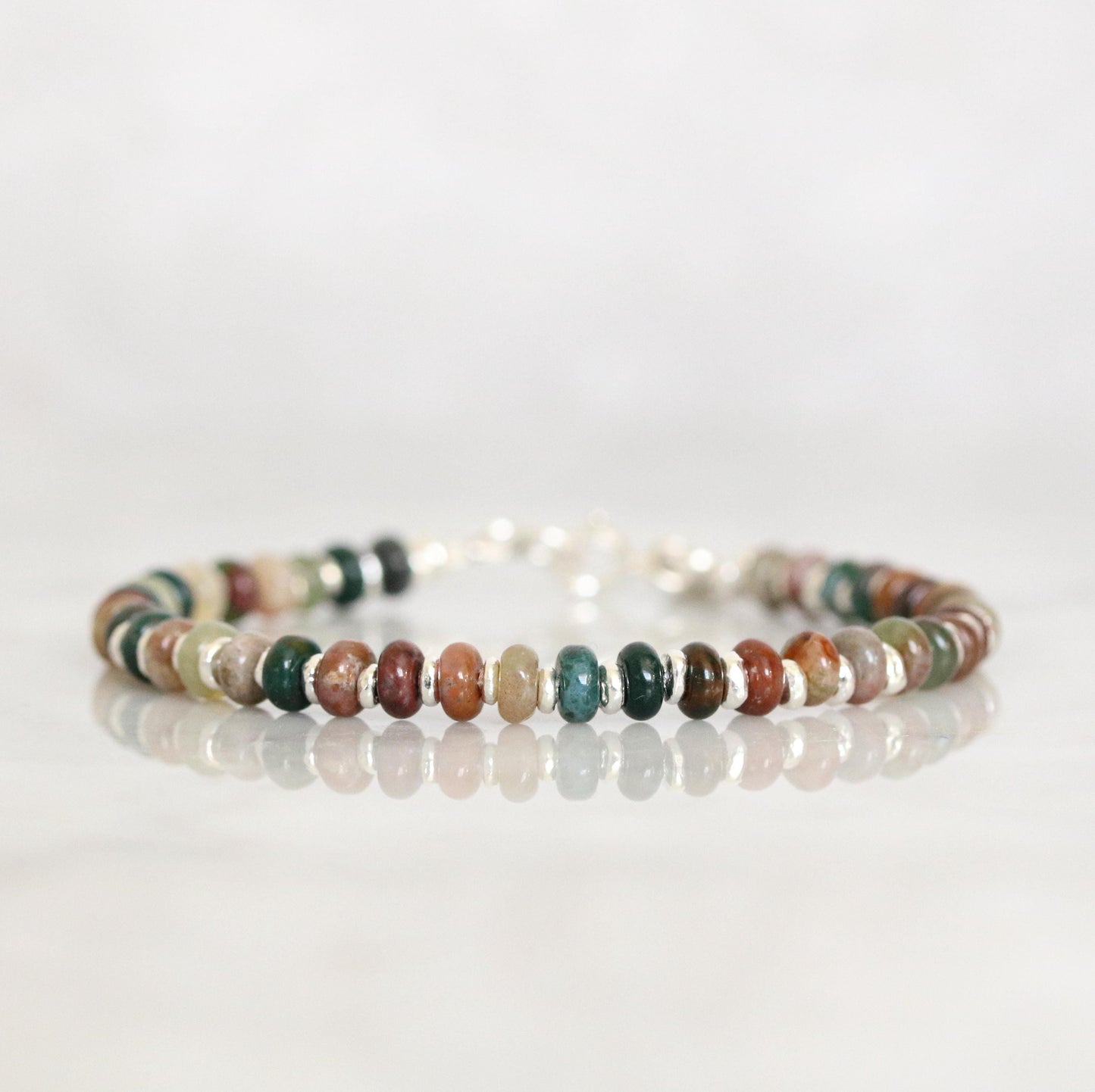 Natural Indian Agate Sterling Silver Rondelle Bracelet