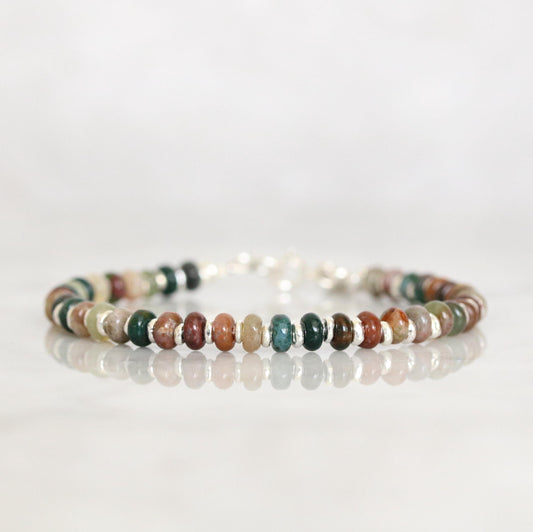 Natural Indian Agate Sterling Silver Rondelle Bracelet