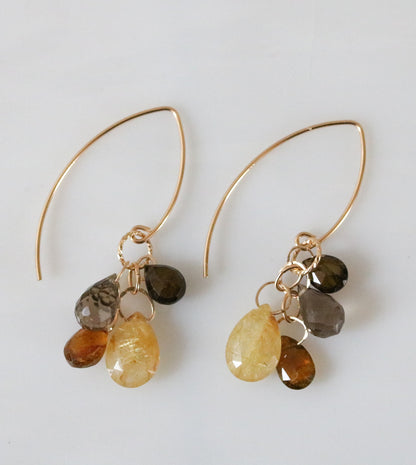Handmade 14k Gold Filled Gemstone Earrings: Tourmaline & Quartz Cluster