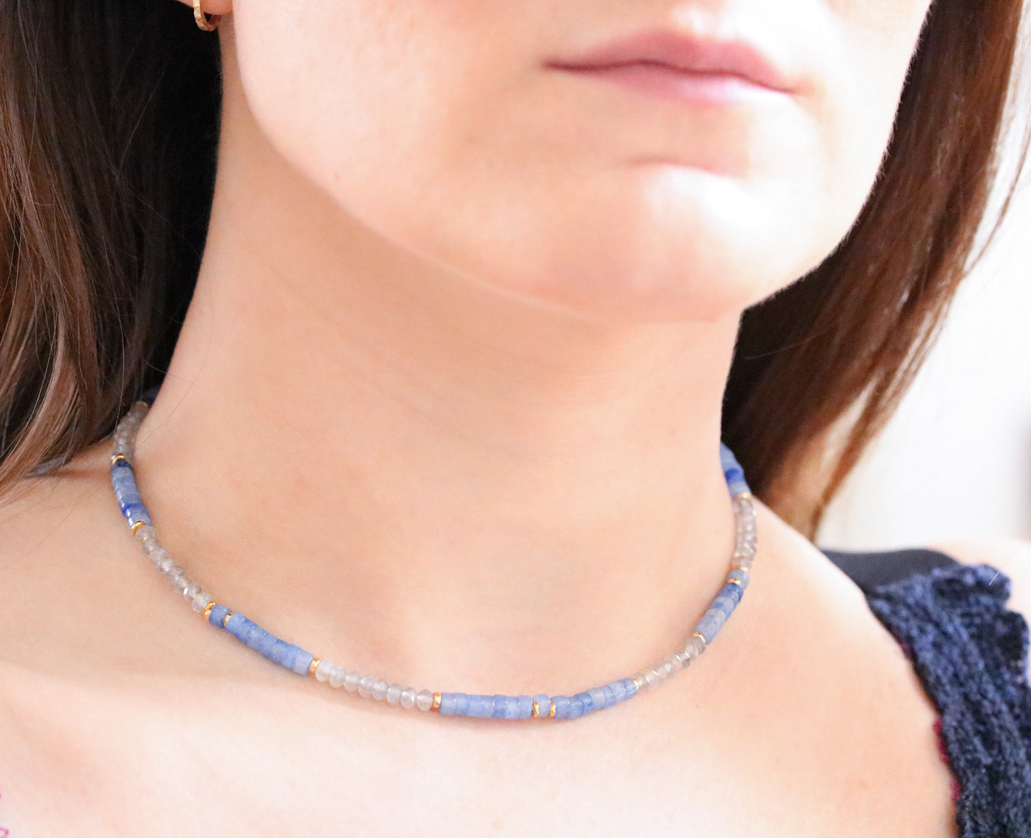 Labradorite and Aventurine Heishi Necklace: Gold Vermeil Surfer Choker