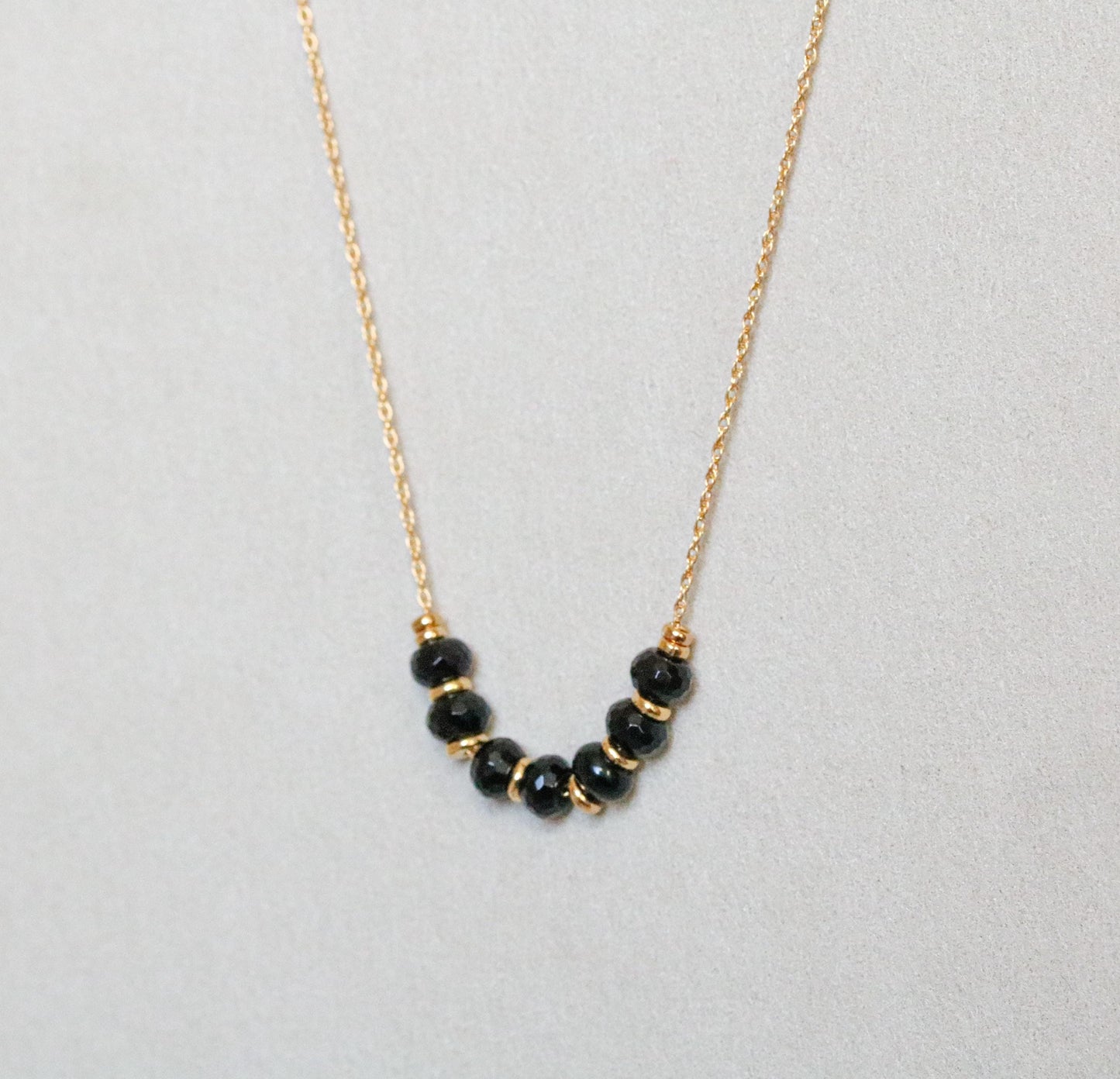 Natural Faceted Black Onyx Rondelle 14ct Gold Fill Necklace with Extender Chain for Perfect Fit Unique Valentine’s Day Gift Idea for Women