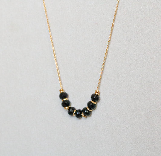 Natural Faceted Black Onyx Rondelle 14ct Gold Fill Necklace with Extender Chain for Perfect Fit Unique Valentine’s Day Gift Idea for Women
