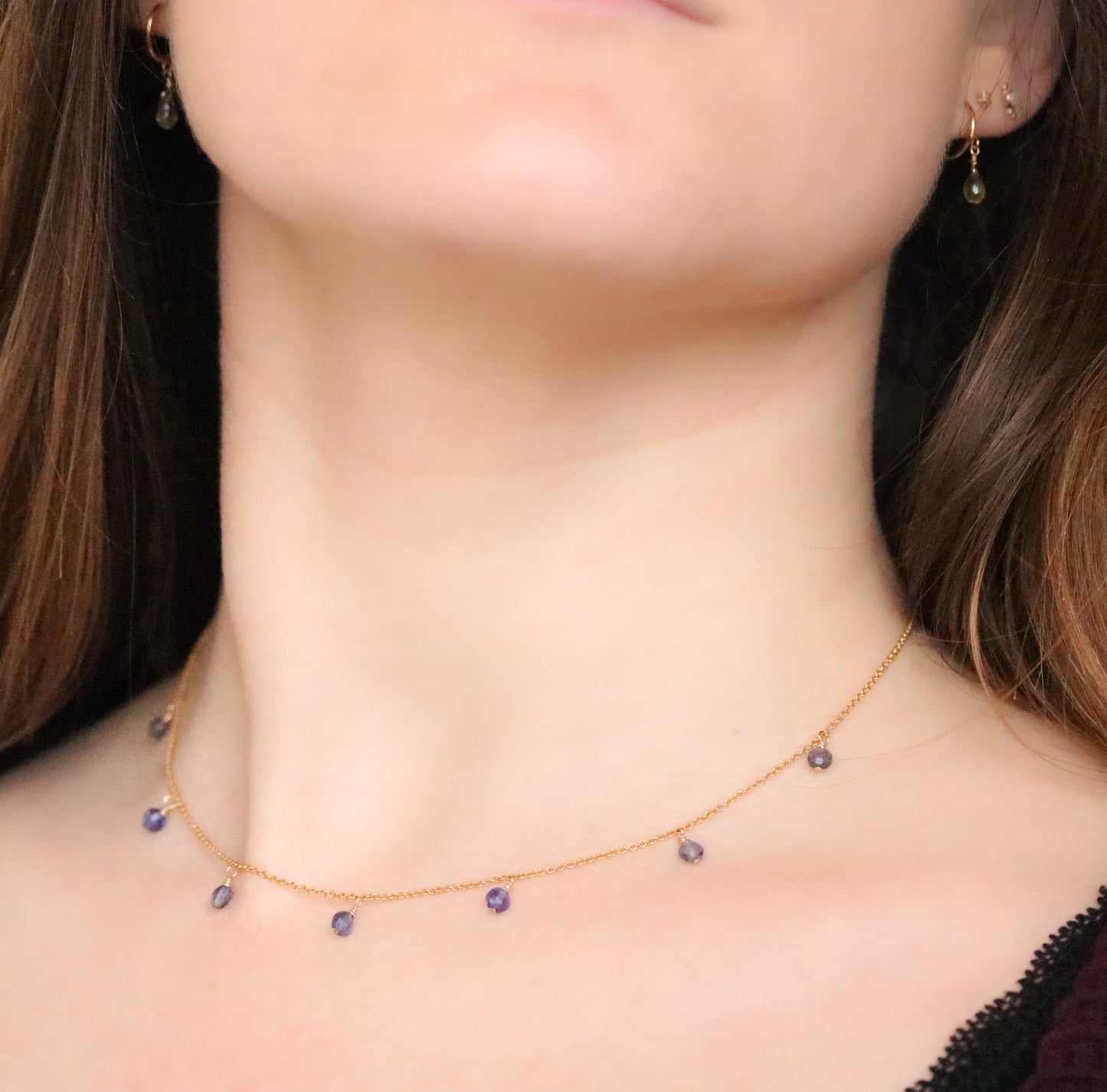 Handmade Gold Filled Iolite Mini Coin Choker Necklace (40cm)