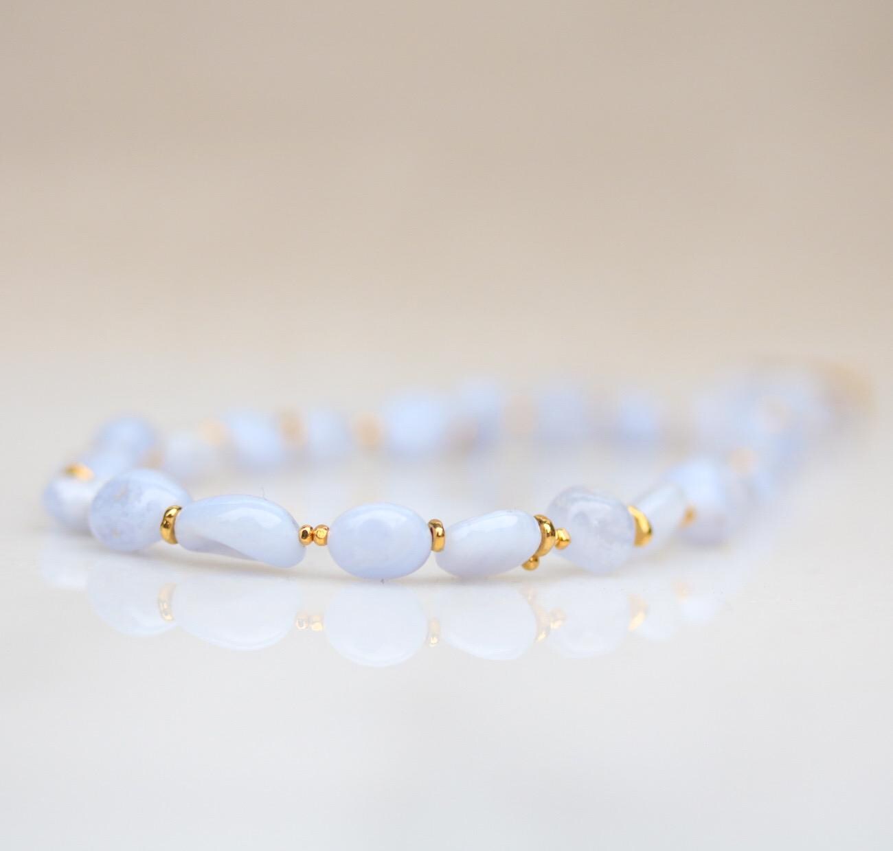 Lace Agate Phone Charm: Gold Vermeil Beaded Wrist Strap, Handmade in France
