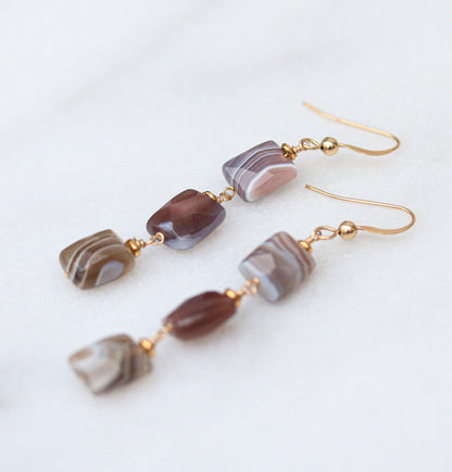 Botswana Agate Gold Fill Drop Earrings: Faceted Gemstone Dangle
