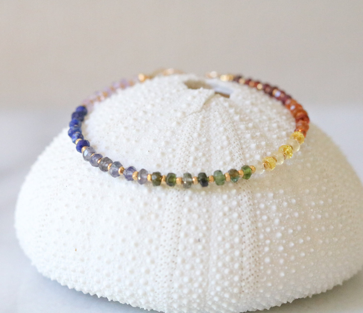 Rainbow Gemstone Bracelet: Handmade Karen Hill Tribe Gold Vermeil Jewelry