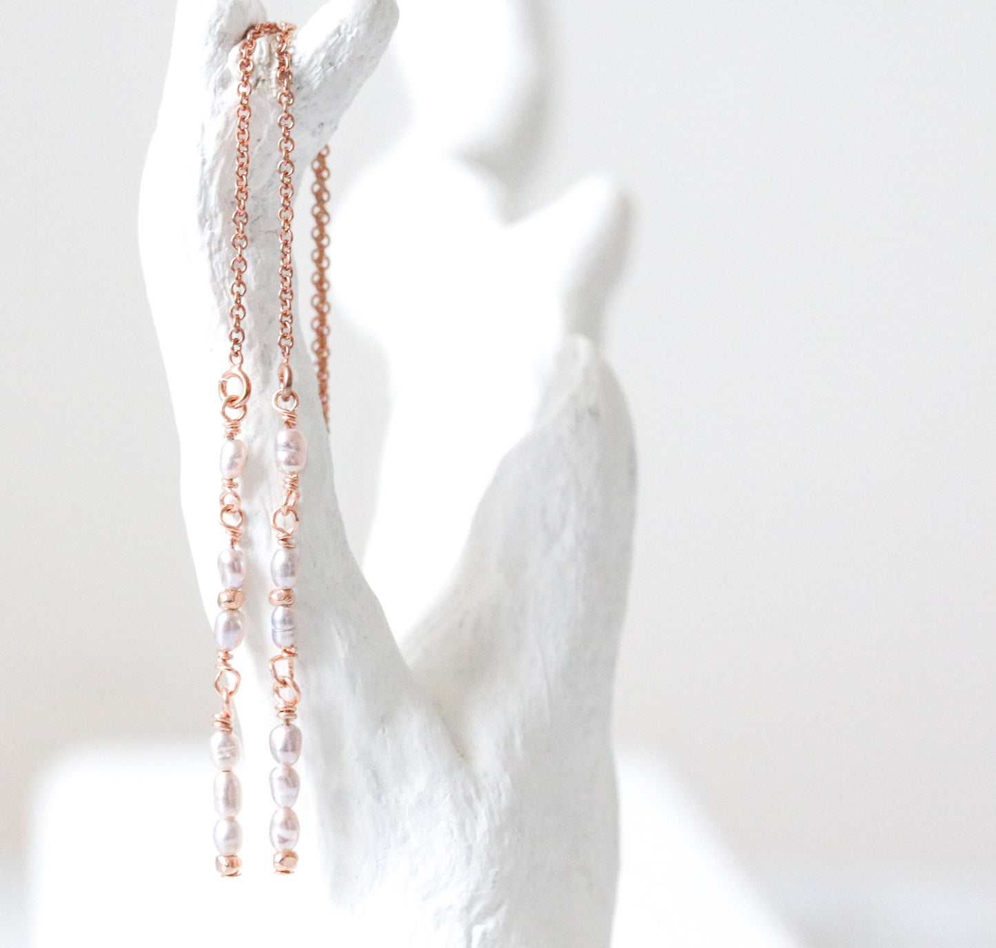 Handmade Freshwater Pearl Threader Earrings: Gold Fill, Rose Gold, or Sterling Silver