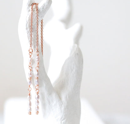 Handmade Freshwater Pearl Threader Earrings: Gold Fill, Rose Gold, or Sterling Silver
