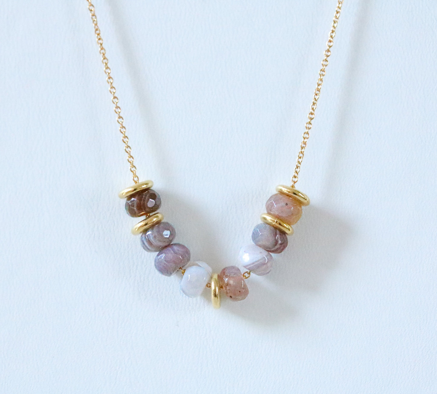 Faceted Botswana Agate Rondelle Necklace: Adjustable Gold Filled Chain