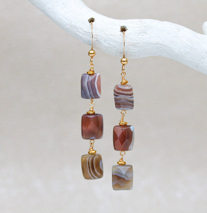 Botswana Agate Gold Fill Drop Earrings: Faceted Gemstone Dangle