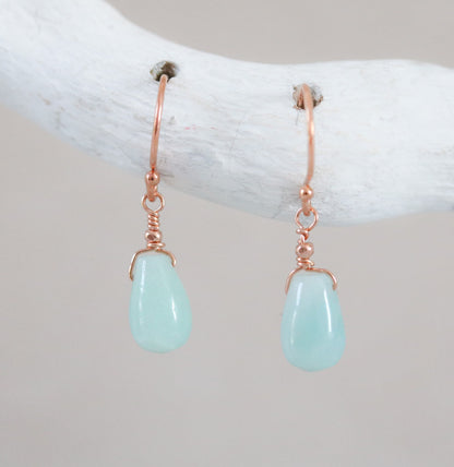 Handmade Amazonite Drop Earrings: Rose Gold Karen Hill Tribe Beads