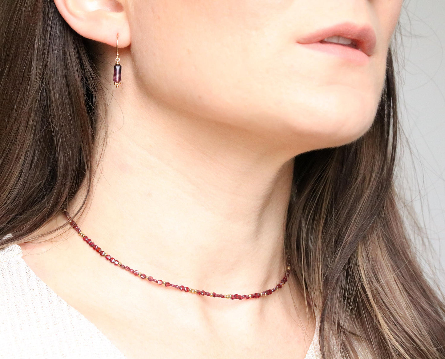 Garnet Choker Necklace: Faceted Coin Beads, Gold Vermeil, January Birthstone