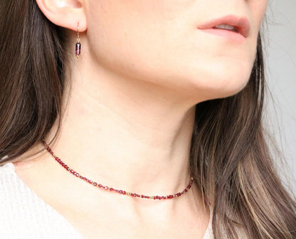 Garnet Choker Necklace: Faceted Coin Beads, Gold Vermeil, January Birthstone
