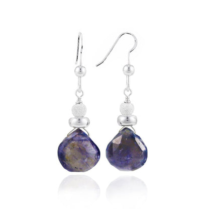 Faceted Iolite Gemstone Sterling Silver Drop Earrings - Handmade Paris