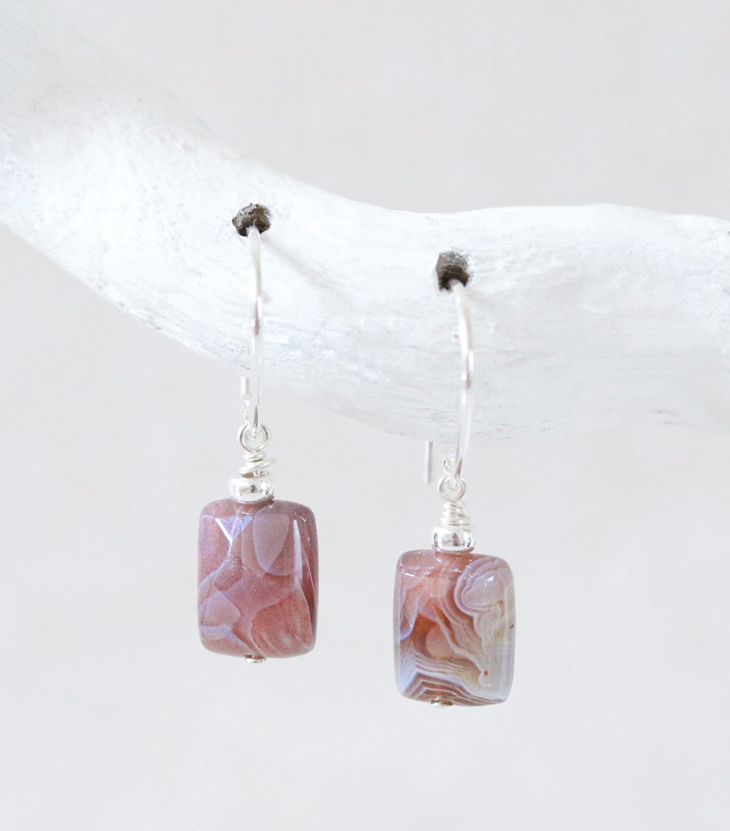 Handmade Botswana Agate Sterling Silver Dangle Earrings